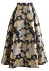 Midi skirt with gold bouquets