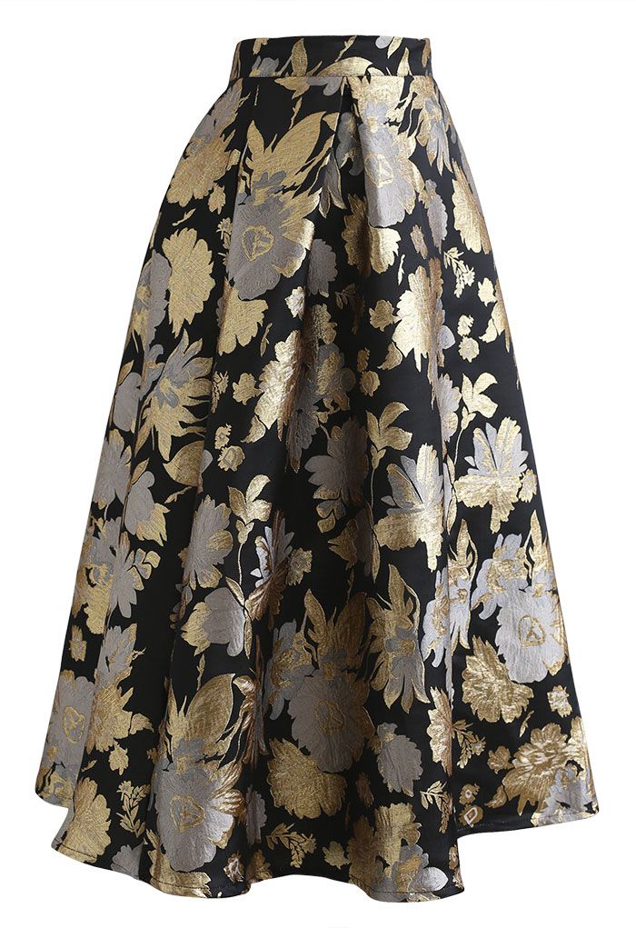 Midi skirt with gold bouquets