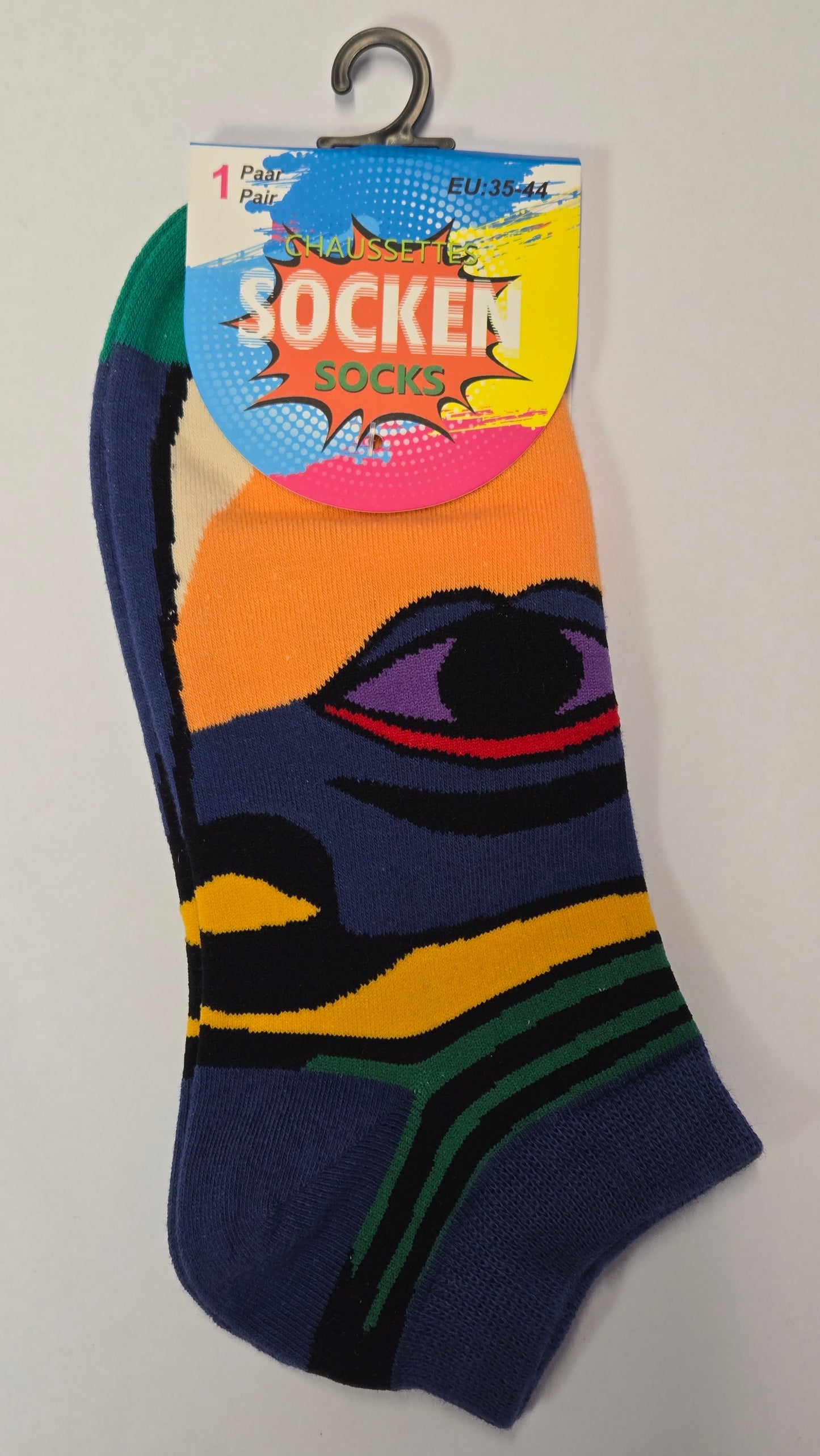 Socken mit Gesichts Motiv dunkelblau