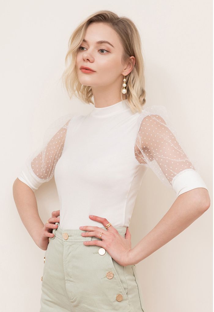 Top with flock dots and elbow sleeves